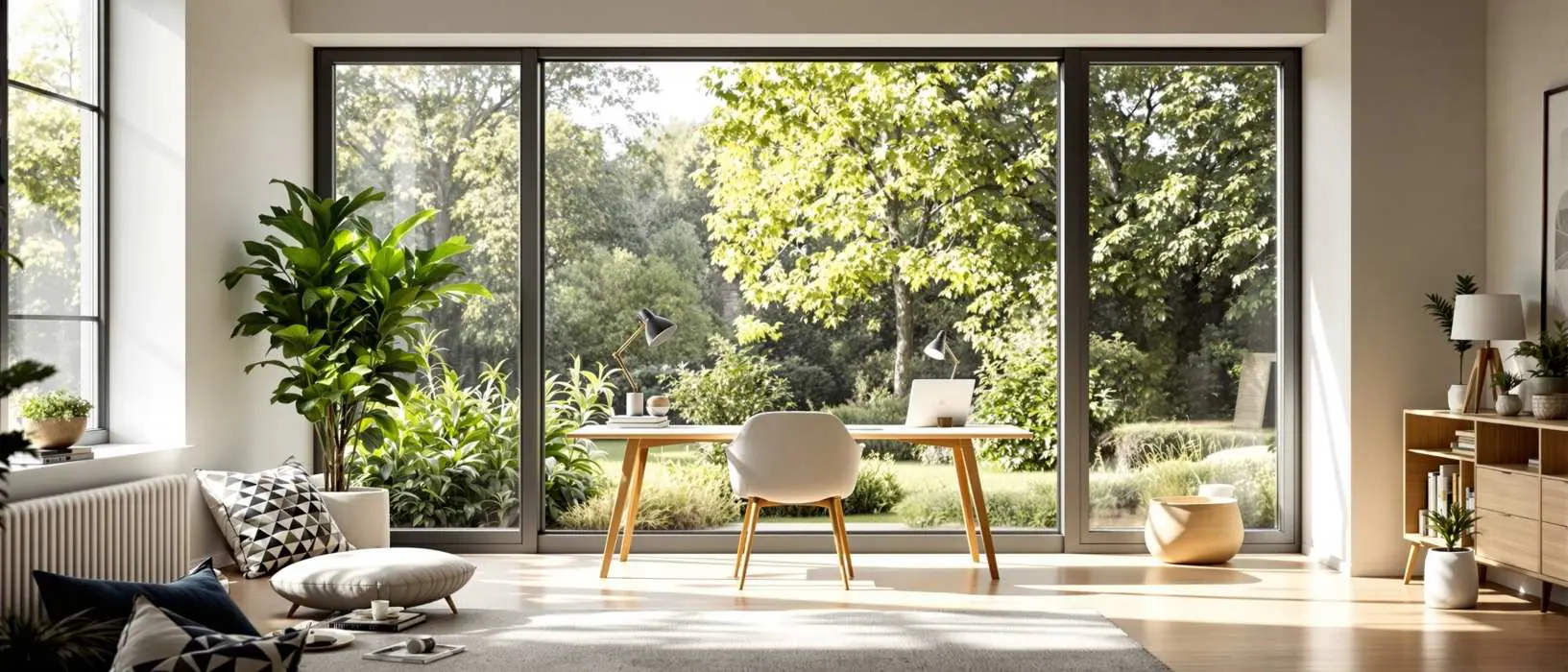 Bright home office with garden view
